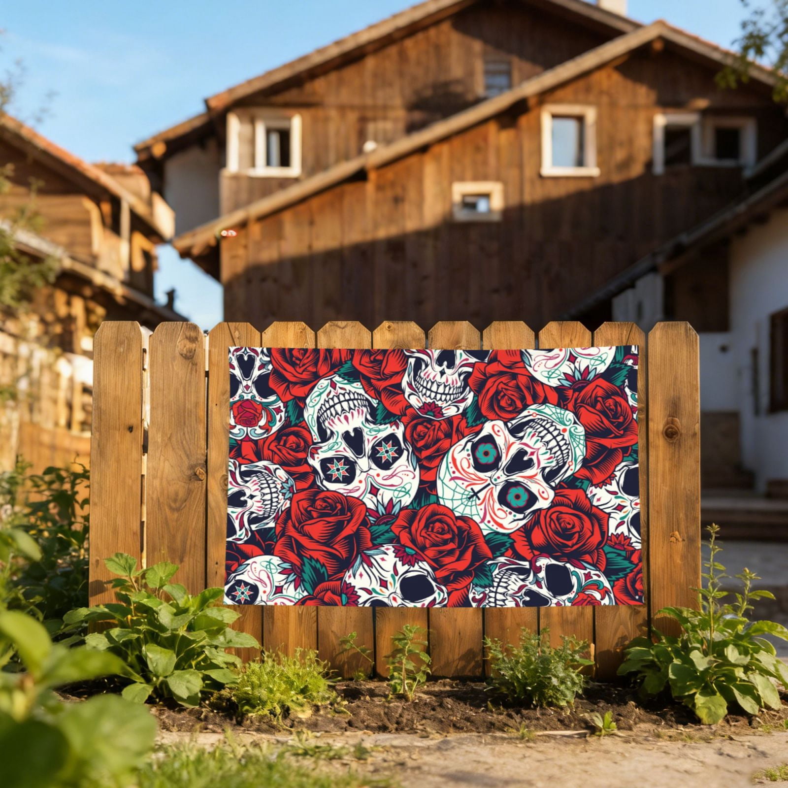 Red Rose Skull Skulls Head Four Hole Decorated Banner Flag for Garden Yard Home Decoration Indoor Outdoor 4x6 Ft