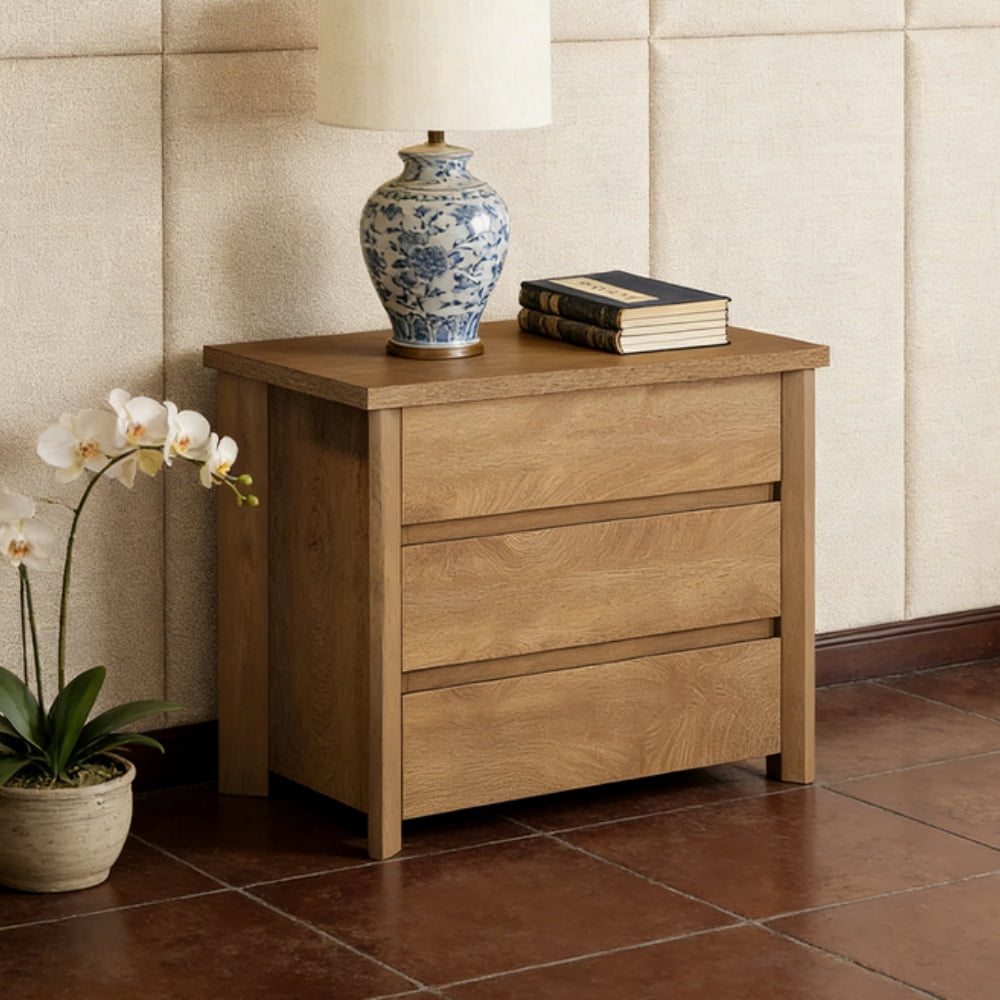Bedside Table with 3 Drawers, Rustic Brown Nightstand, 35.04 in x 26.57 in x 6.30 in