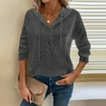 thumbnail image 4 of Women's 2025 Fall Fashion Oversized Button V-Neck Hoodie, Casual Drawstring Hooded Knit Sweatshirt with Cable Ribbed Design, Soft Breathable Long Sleeve Pullover for Daily Wear Dark Gray XL, 4 of 7