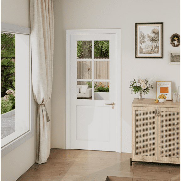 30" X 80" Clear Glass 6-Lite Prefinished Single Slab Door