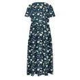 thumbnail image 5 of Viikei Womens Dresses Plus Size Clearance Sales,Women's Printed Maxi Short Sleeve Dress,Women's Flower Printing Casual Short Sleeve Crewneck Dress Casual Flowy Tiered Maxi Beach Dress Dark Blue L, 5 of 6