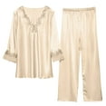 thumbnail image 7 of qolati Women Satin Pajama 2 Piece qolati Silk Pjs Set Soft Lace Trim V Neck Long Sleeve Tops and Long Pants Lounge Set Sleepwear, 7 of 7
