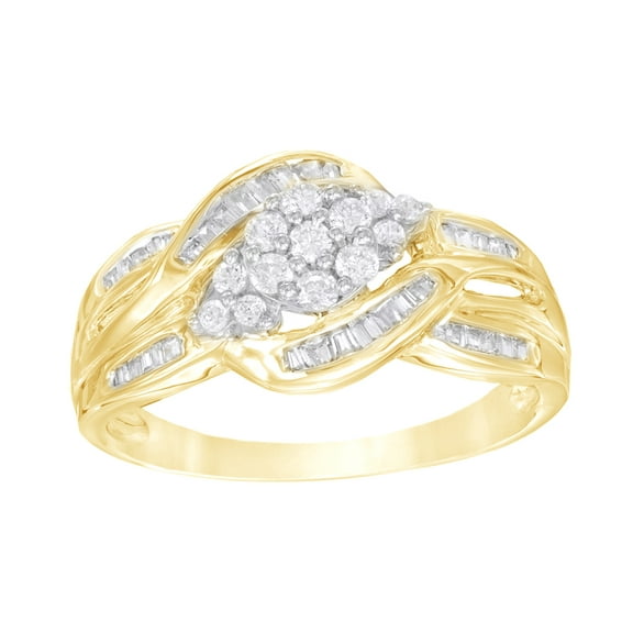 AFFY White Natural Diamond Three Stone Cluster Ring in 10k Yellow Gold