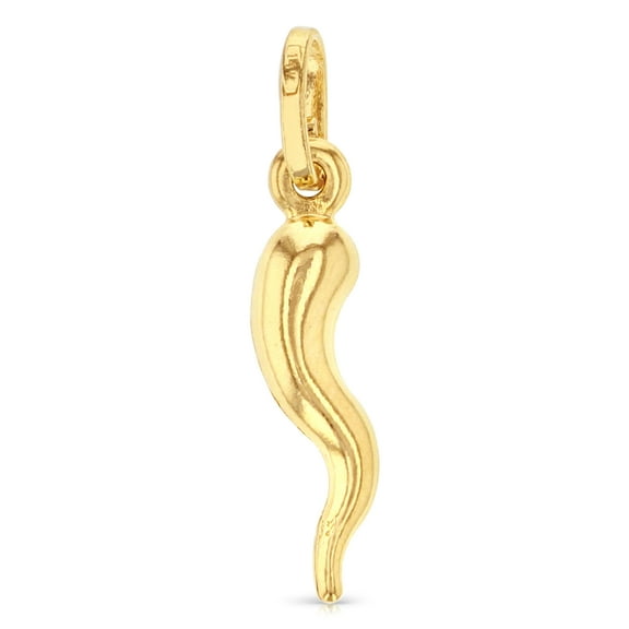 Ioka-14K Yellow Gold Cornicello Italian Horn Charm Pendant For Necklace or Chain