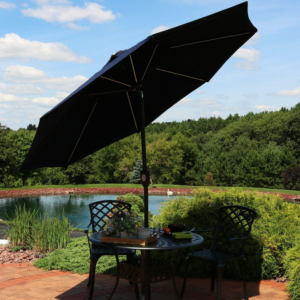 Sunnydaze Sunbrella Patio Umbrella with Solar Lights 9 Foot Tilting