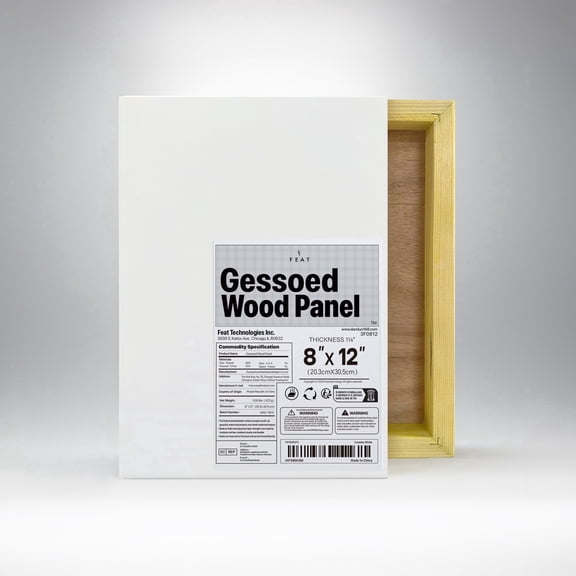 FEAT Gesso Wood Panel for Oil & Acrylic Painting, 8"x12", 1-1/4" Cradled Profile