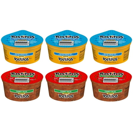 Frito Lay Single Serve Dip Cups Variety Pack, 3 Nacho Cheese Dip 3.65 oz each & 3 Chunky Salsa 3.8 oz each (Pack of 6) bundled by SUPERDEALS With Mystery Gift