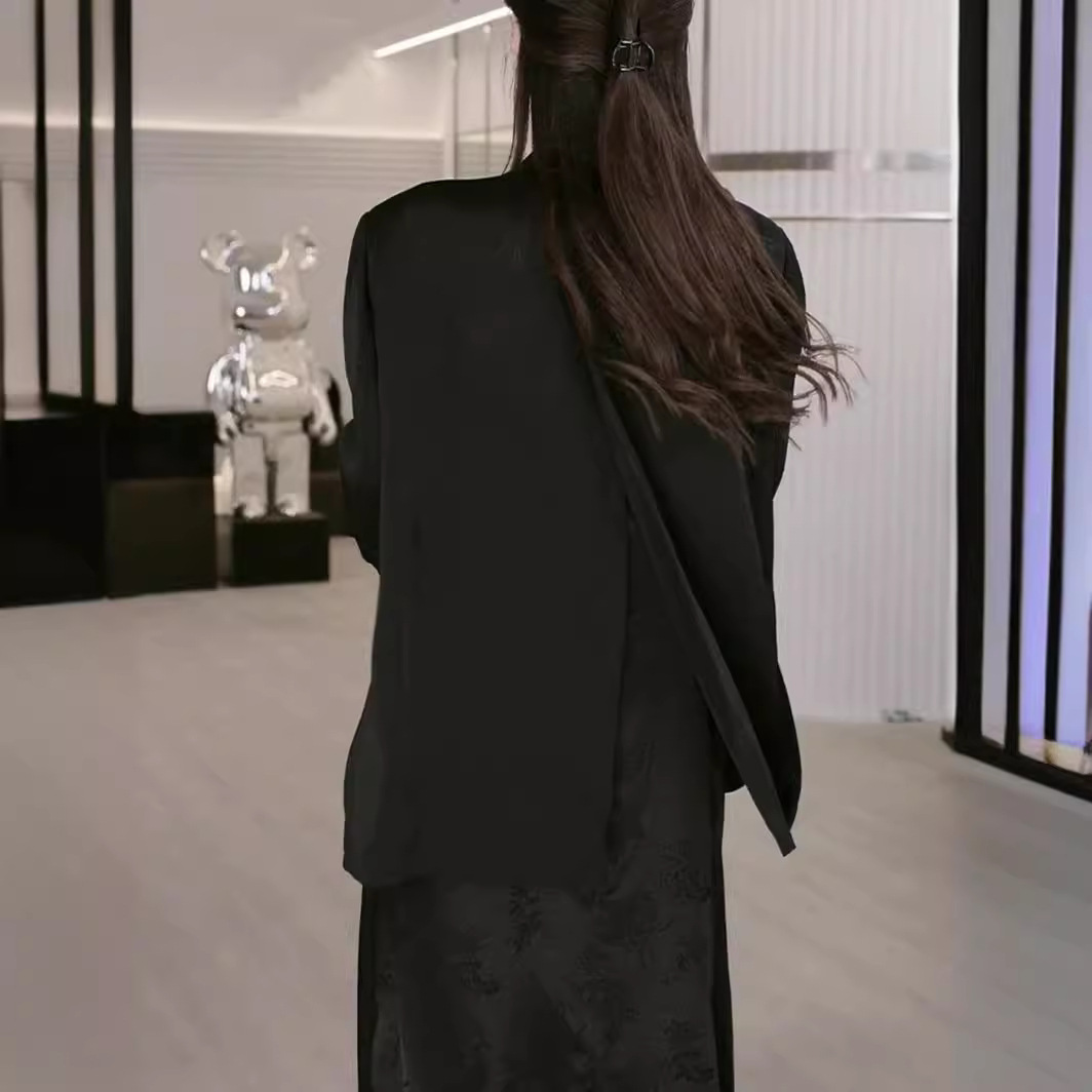 Xz135-thin suit satin back slit professional commuter loose