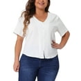 thumbnail image 4 of Camisa casual de verano de mujer plus size de Agnes Orinda, con cuello en V, manga corta y botones, talla 2X, color blanco, 4 of 6