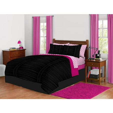 Latitude Vertical Ruched Bed in a Bag Bedding Set, Black