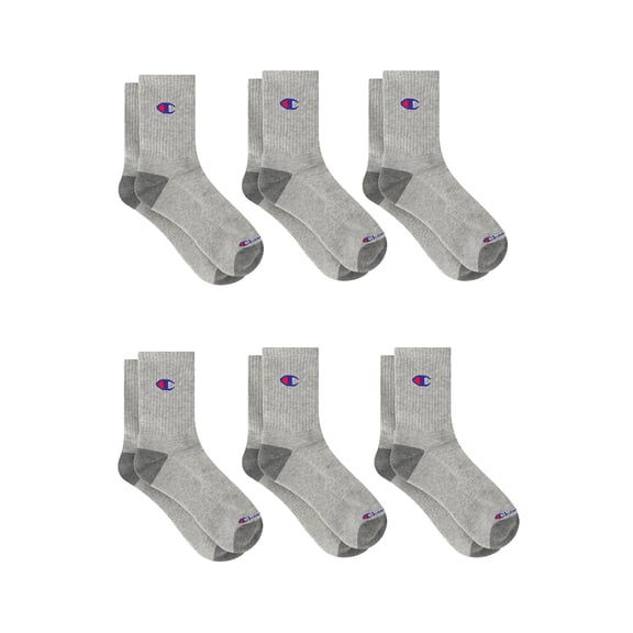 Champion Men’s Mid Crew Socks 6 Pack – Half Terry Cushion, Moisture-Wicking, Arch Support, Stretch Comfort, Sizes 6–12.5
