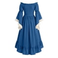 thumbnail image 5 of Anmrize Women Medieval Victorian Gown, Off Shoulder Renaissance Dress, Layered Hem Cosplay Costume, Full Length Halloween Dress, Womens's Medieval Renaissance Costume Cosplay Over Dress, Blue L, 5 of 6