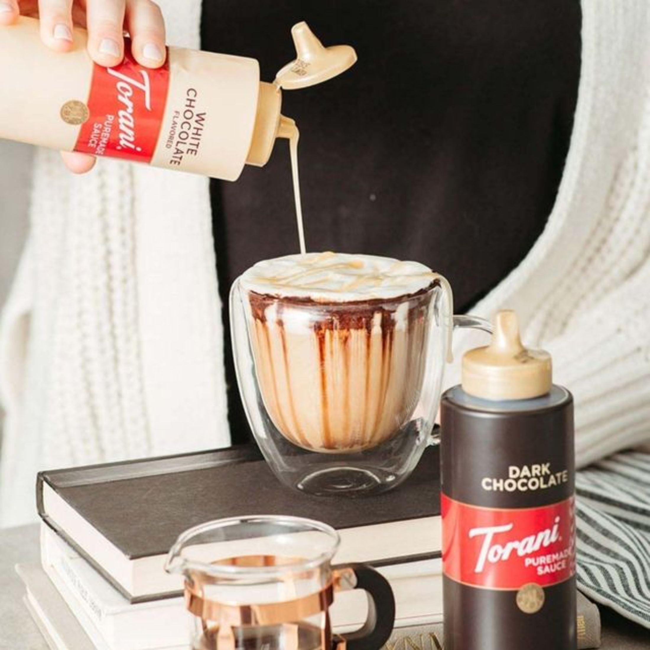 Torani Puremade White Chocolate Sauce, Plastic Bottle, Coffee and Dessert Topping, Dairy Allergen, 16.5 oz.