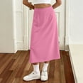 thumbnail image 6 of Npasoilc High Waist A-Line Skirt for Women Summer Solid Color Side Split Elastic Waist Casual Midi Skirt With Pockets, 6 of 6