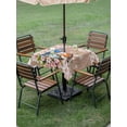 thumbnail image 4 of Outdoor Tablecloth with Umbrella Hole for Patio/Picnic/Party/Camping, Birds Floral Waterproof Table Cloth Square Cover Washable, Farmhouse Pink Flower Leaf Wood Grain Brown (54"x 54"), 4 of 8