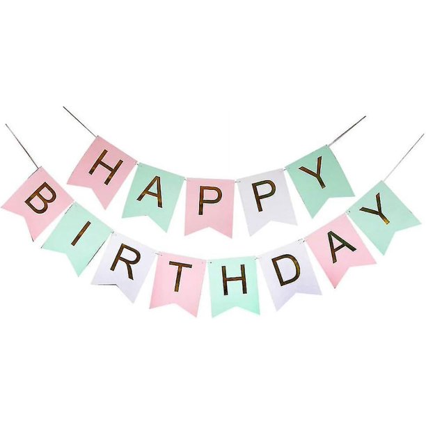 Pancarta de feliz cumpleaños, decoraciones de cumpleaños, banderines de cumpleaños de color rosa pastel, perfecto para niñas y niños de cualquier edad, decoraciones de fiesta de cumpleaños (