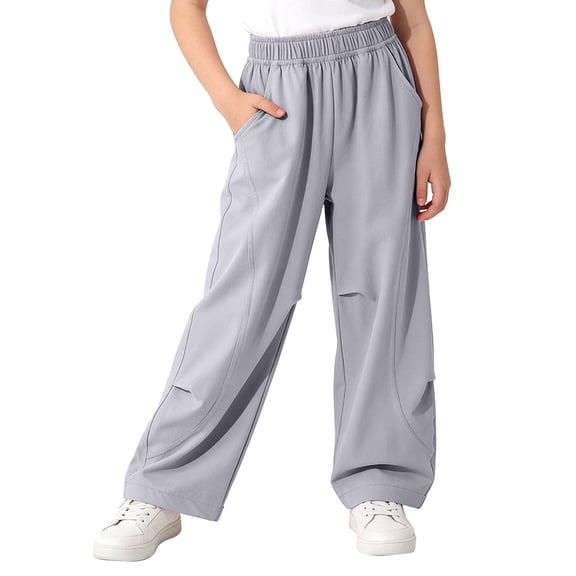 HAPIMO Girls Kids Ruched Wide Leg Pants Elastic Waist Soft Trousers for Casual Fashion Gray 4 Years
