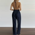 thumbnail image 3 of Womens Sexy Jumpsuits 2025 Summer Casual V Neck Halter Backless One Piece Outfits Wide Leg Side Split Sets, 3 of 5