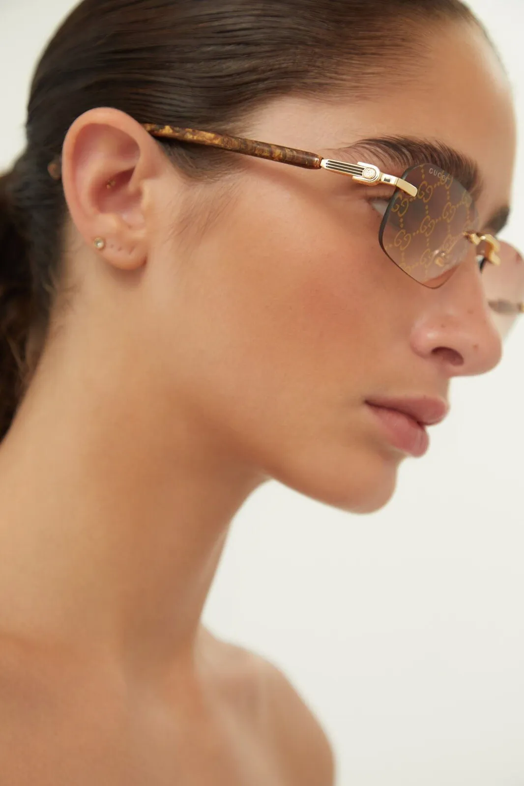 Gucci GG 1221S 004 Gold Sunglasses Square Rimless with Brown