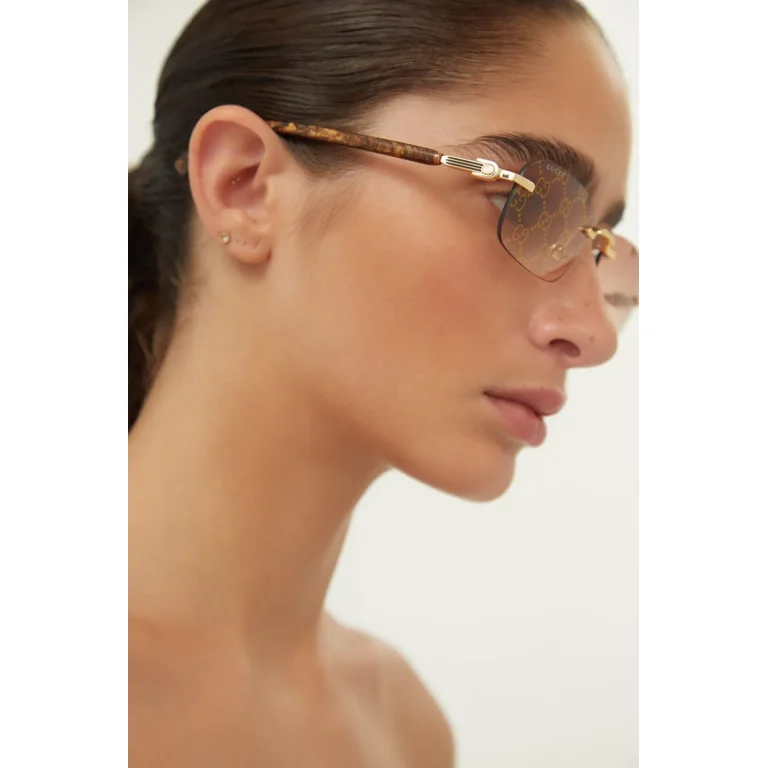 Gucci GG 1221S 004 Gold Sunglasses Square Rimless with Brown Logo