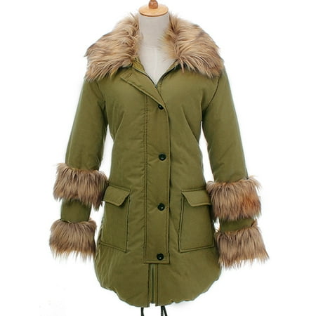 - Women Hoodie Parka Thicken Coat Long Sleeve Pockets Zip Up Trim Hood