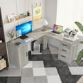 thumbnail image 6 of Furmax L Shaped Desk Corner Office Desk Computer Desk with Storage Cabinet & Drawers, Gray, 6 of 7