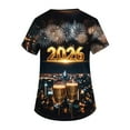 thumbnail image 3 of Plus Size Scrubs Tops for Women Funny 2026 Happy New Year Print Tops for Women Short Sleeve Nursing Uniforms Soft Stretchy Scrub Shirts, 3 of 5