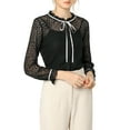 thumbnail image 6 of INSPIRE CHIC Women's Ruffled Collar Long Sleeve See Through Lace Button Down Shirt XS Black, 6 of 7