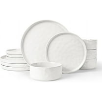 12-Piece Stoneware Dinnerware Set – Speckled Polar White Plates & Bowls for 4 – Microwave/Dishwasher Safe Kitchen Dining Set
