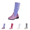 thumbnail image 2 of XIMIN Kids Girls Sparkly Glitter Knee Length Boots Western Cowboy Fashion Sequins Riding Shoes with Side Zipper Party Birthday Dance Shoes (8-9 Years, Purple), 2 of 6