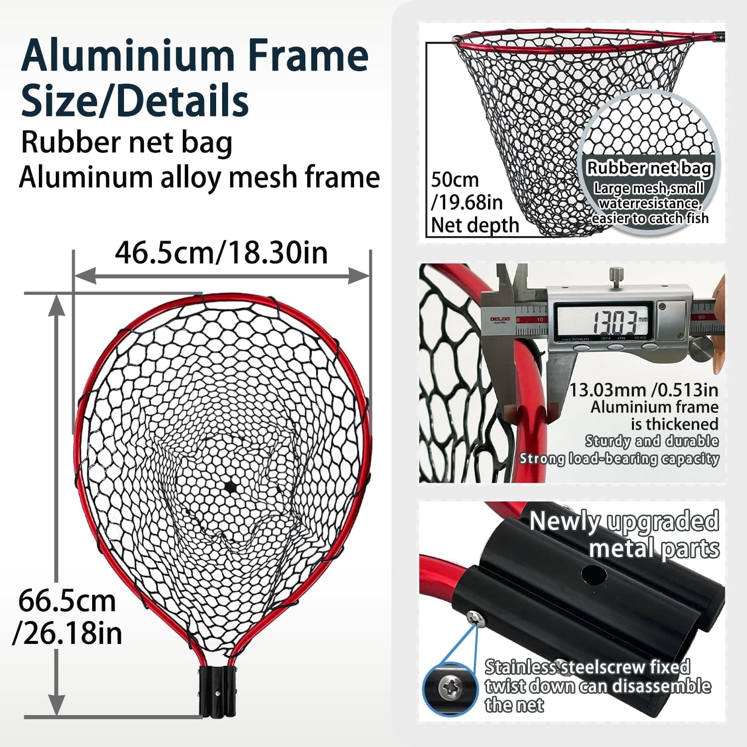 All Metal Telescoping Rubber Fishing Net with Handle Length: 59" Depth:19.7" Hoop: 26"x18" Large Silicone Fish Landing Net Pier/Kayak/Fishpond/Saltwater/Salmon Extendable Fishing Gear