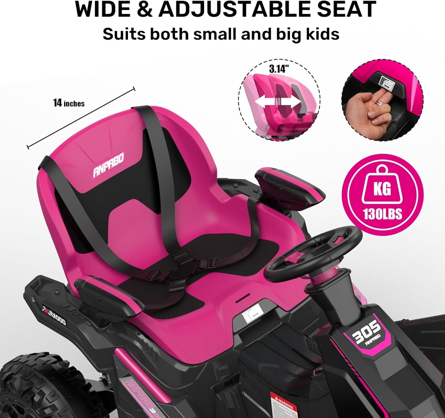 TOKTOO 24V Electric Ride On Car for Big Kids, 4WD Off Road Ride On Toy with Adjustable Seat, Parent Remote, Music & Lights, 4 Wheeler for Boys Girls, Pink