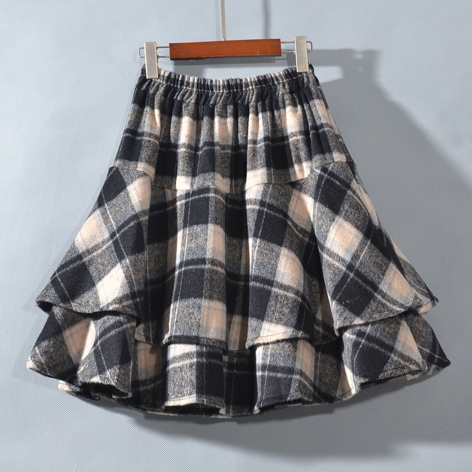 スカート crank Layered Wool Pleated Skirt Knee Length Circle Wool