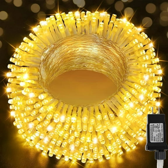 HIDAWN Christmas String Lights Indoor Outdoor, 200 LED 75.5FT Connectable Waterproof, 8 Modes with Memory Function,Twinkle Wedding Fairy Lights Plug in Clear Wire, Warm White