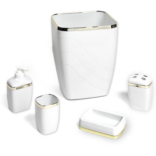 5 Piece Bath Bathroom Accessory Set Wastebasket Soap Dish with Chrome