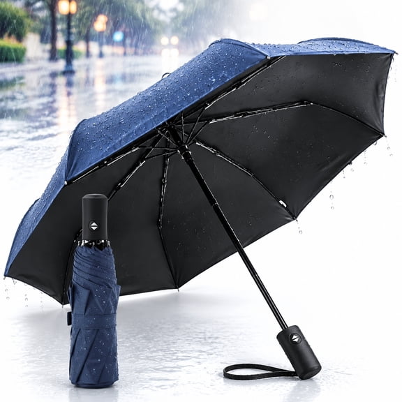 Holytech Windproof Travel Compact Umbrella,Automatic Umbrellas for Rain,Travel Umbrella Compact, Small Portable Windproof Umbrellas for Men Women Teenage - Blue