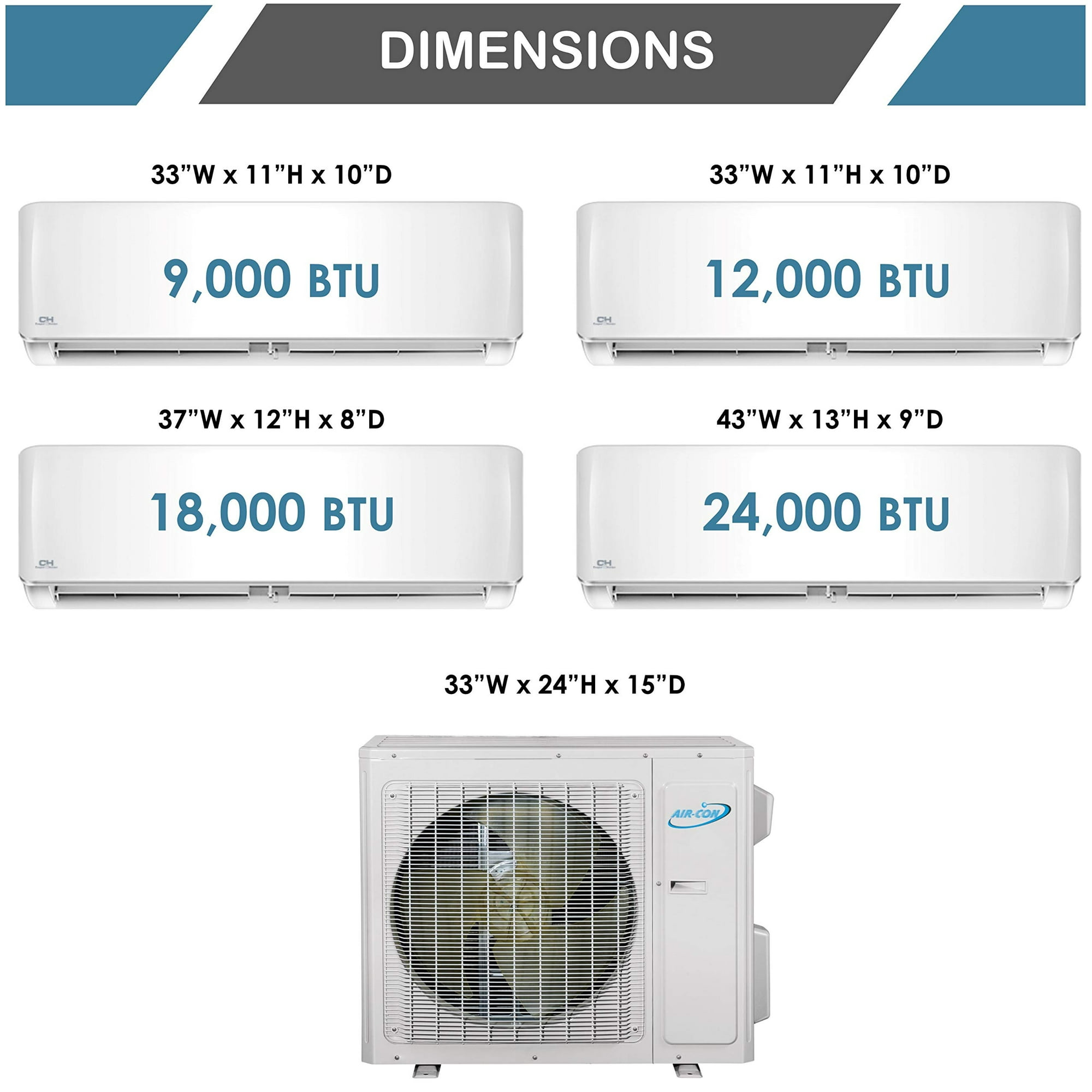 Air-Con Mini Split Air Conditioner Heat Pump Multi 2 Zone 9000 9000 BTU 21 Seer