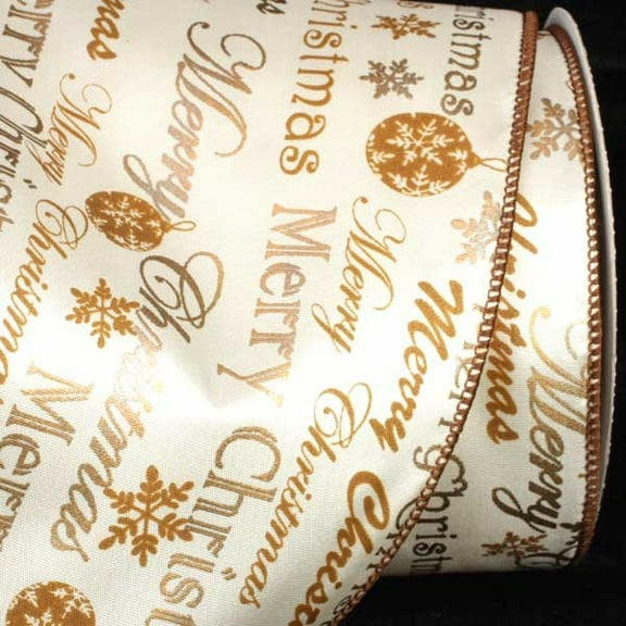 The Ribbon People Gold and White Merry Christmas Wired Craft Ribbon 5" x 20 Yards