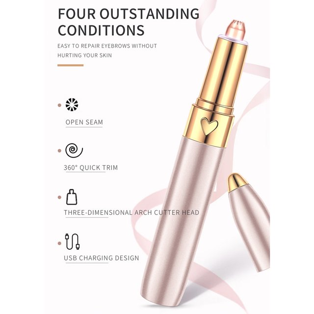 Xihbxyly Afeitadora de Cejas Portátil con Diseño de Lápiz Labial, Recortadora Facial Suave para Mujeres, Depiladora Corporal Eficiente, Esencial para Viajes, Herramienta de Cuidado Diario, Recargable