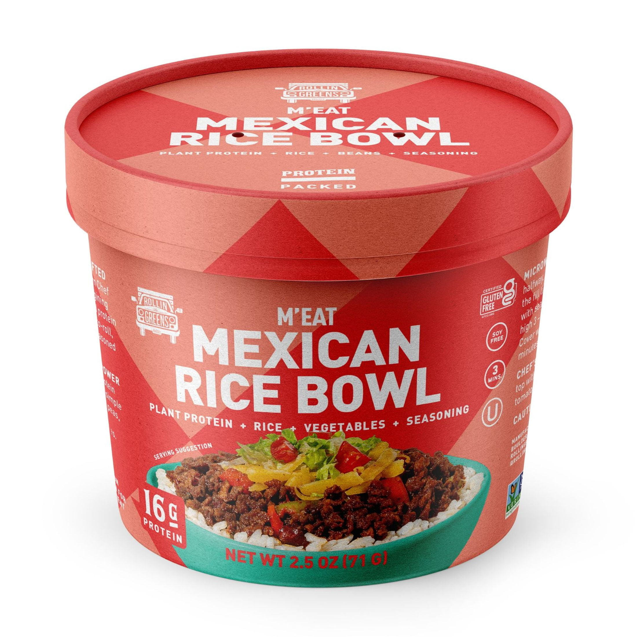 (2 pack) RollinGreens Plant-Based Mexican Rice Bowl, 2.5oz Bowl, 1 Count
