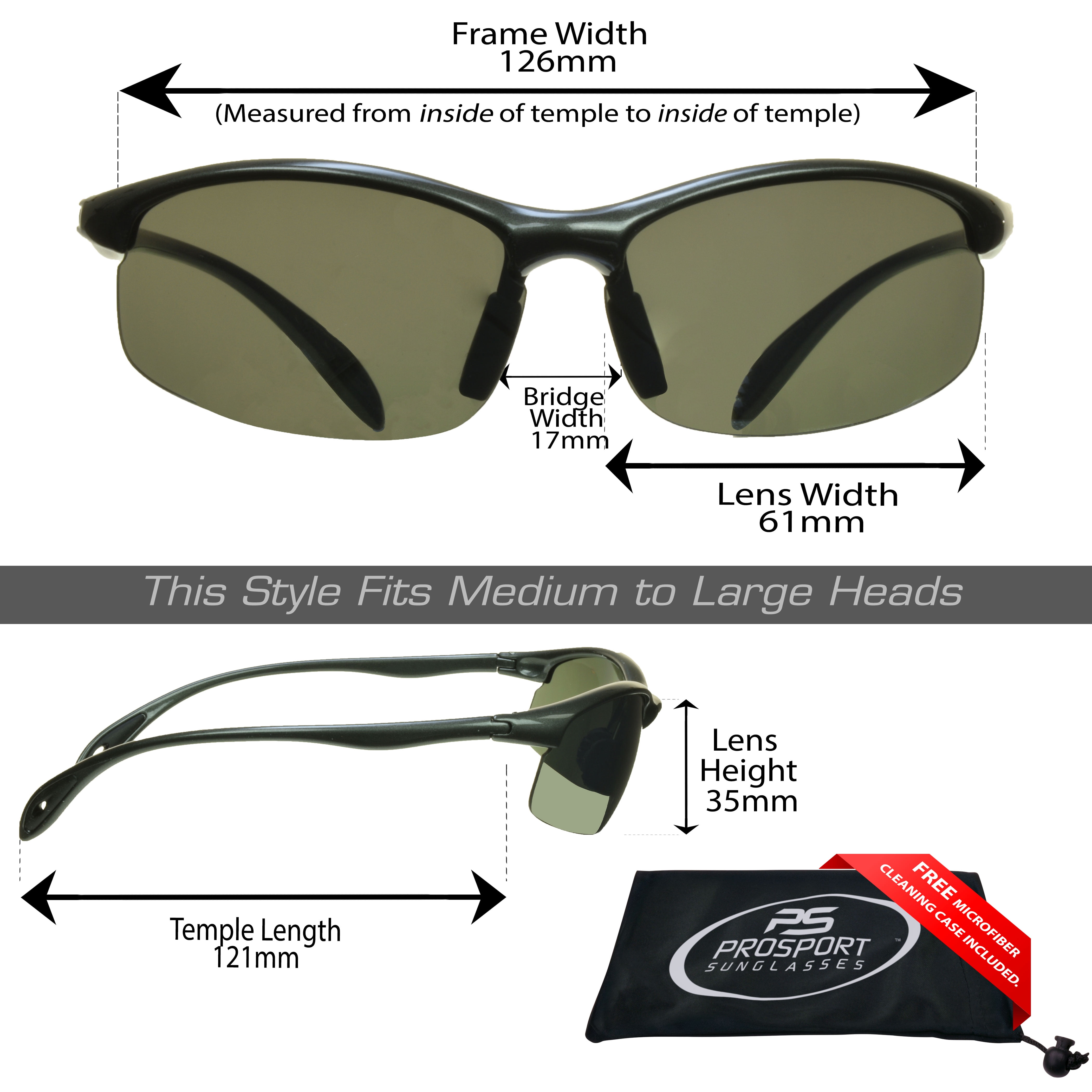 proSPORT Polarized Sunglass Men Women Light-Weight Semi-Rimless