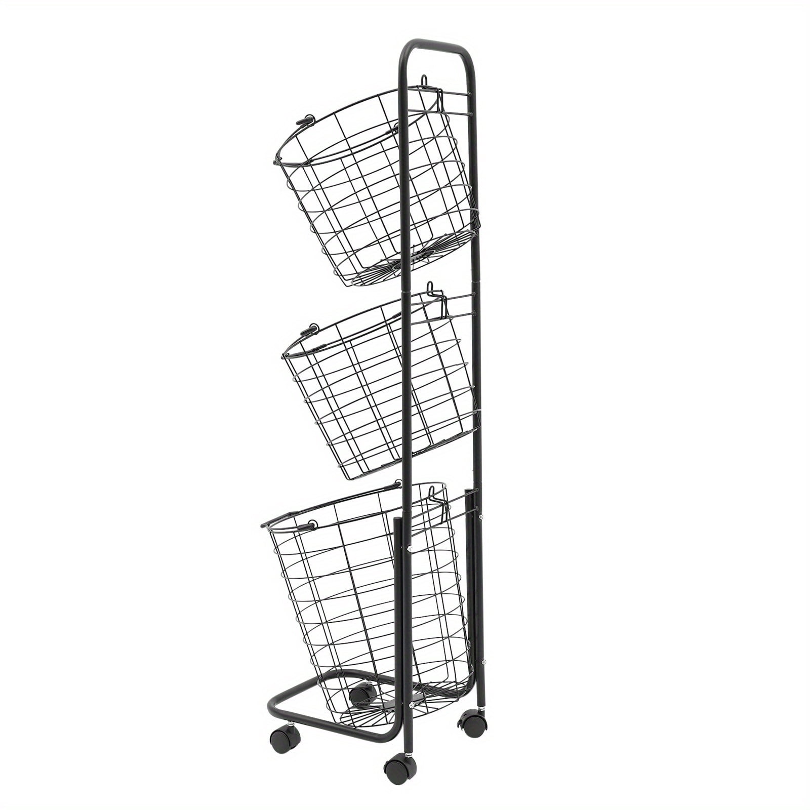 3 Tier Modern Rolling Laundry Hamper with 3 Removable Wire Basket & 4 Universal Wheels Black 10.4*13*48.4