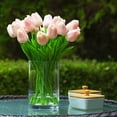 thumbnail image 2 of Enova Home  20 Pieces Artificial Real Touch Tulips Fake Silk Flowers Arrangement in Glass Vase with Faux Water for Home Decor Pink, 2 of 4