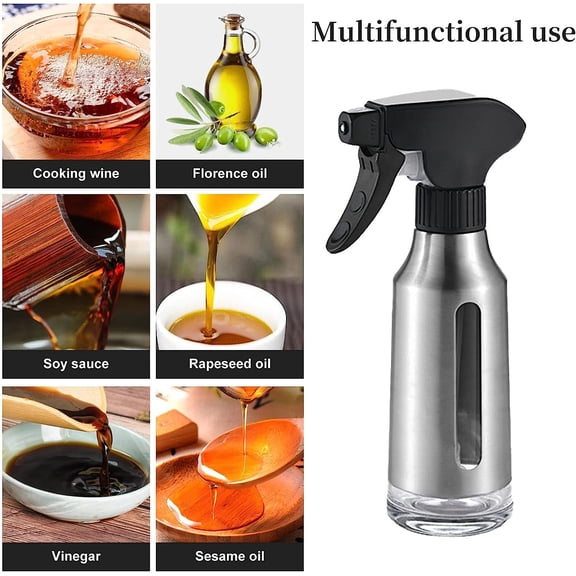 6.35oz Glass & Stainless Steel Oil Sprayer for Cooking, Olive Oil Mister Bottle with Black Nozzle, Air Fryer Friendly, Fat Reduction, Oil Control Spray Pot