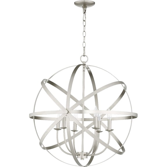 6 Light Sphere Chandelier In Style 25.5 Inches Wide By 27 Inches High-Satin Nickel Finish    -Traditional Installation Quorum Lighting 6009-6-65