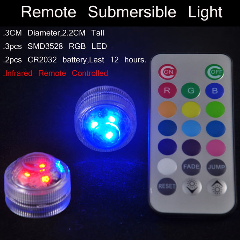 Submersible RGB LED Light Multi-color Wireless IR Remote Control CR2032 Battery 