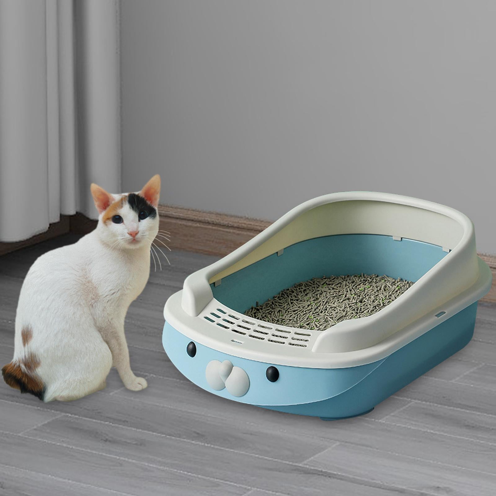 Bvdfgk Cat Toilet Cat Box Semi Enclosed Litter Pan Sturdy Stain Resistant Portable Open Blue