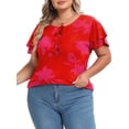 thumbnail image 6 of Mengpipi Womens Plus Size Tops Ruffle Sleeve Lace-Up V-Neck Shirts Loose Fit Casual T-Shirts Red M-4X, 6 of 8