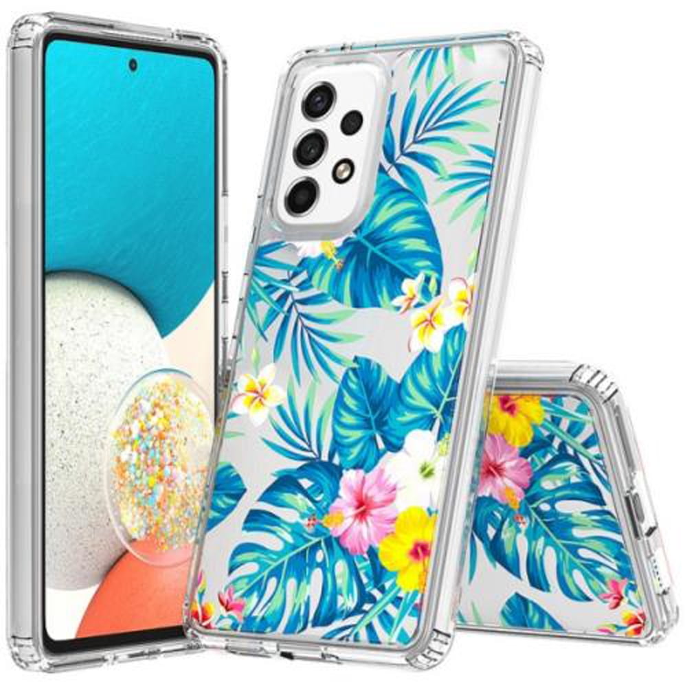 Phone Case for Samsung A53 5G with Screen Protector (Bumper Shockproof Gel  Lily +Tempered Glass) 