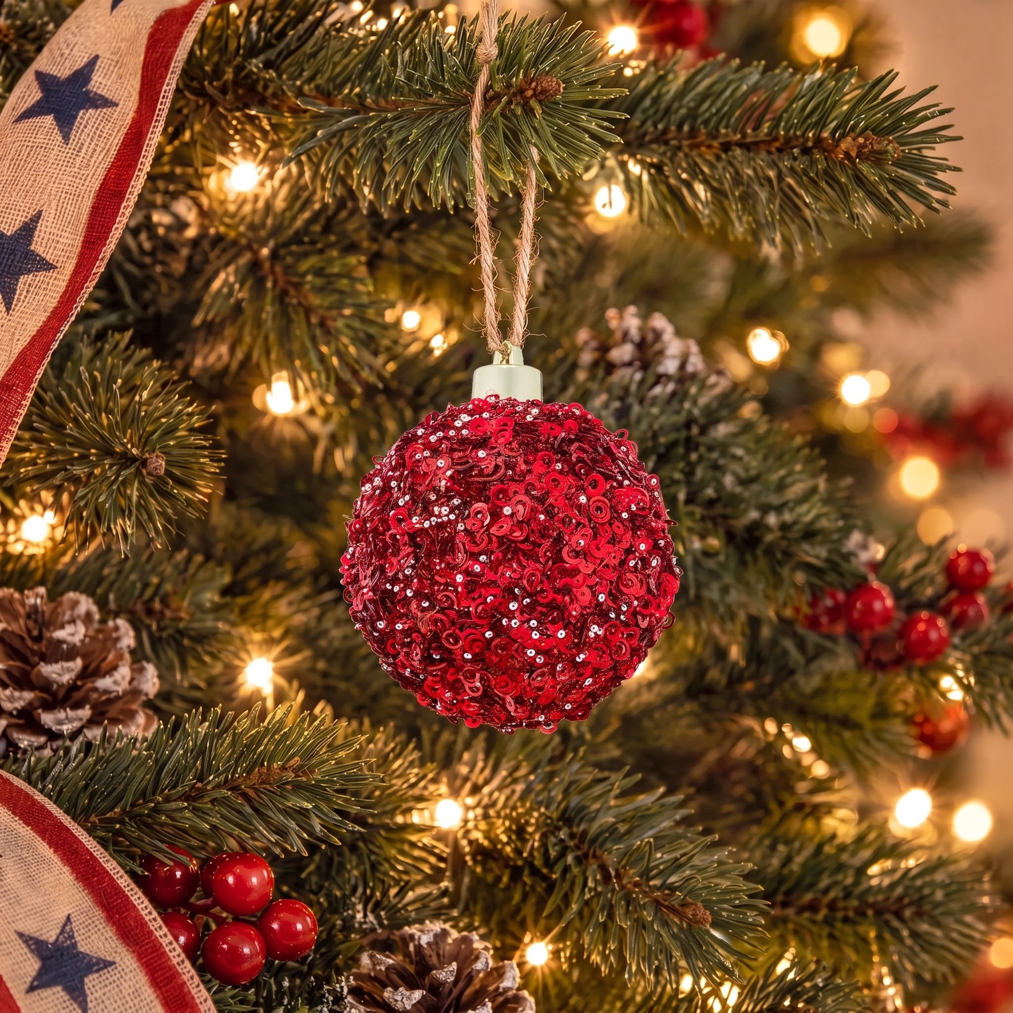 4-Count Red Sequin Ball Shatterproof Christmas Ornaments, 5", by Holiday Time